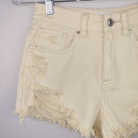 PacSun High Waist Distressed Mom Shorts in Pale Yellow Sz. 24 - Picture 2 of 7